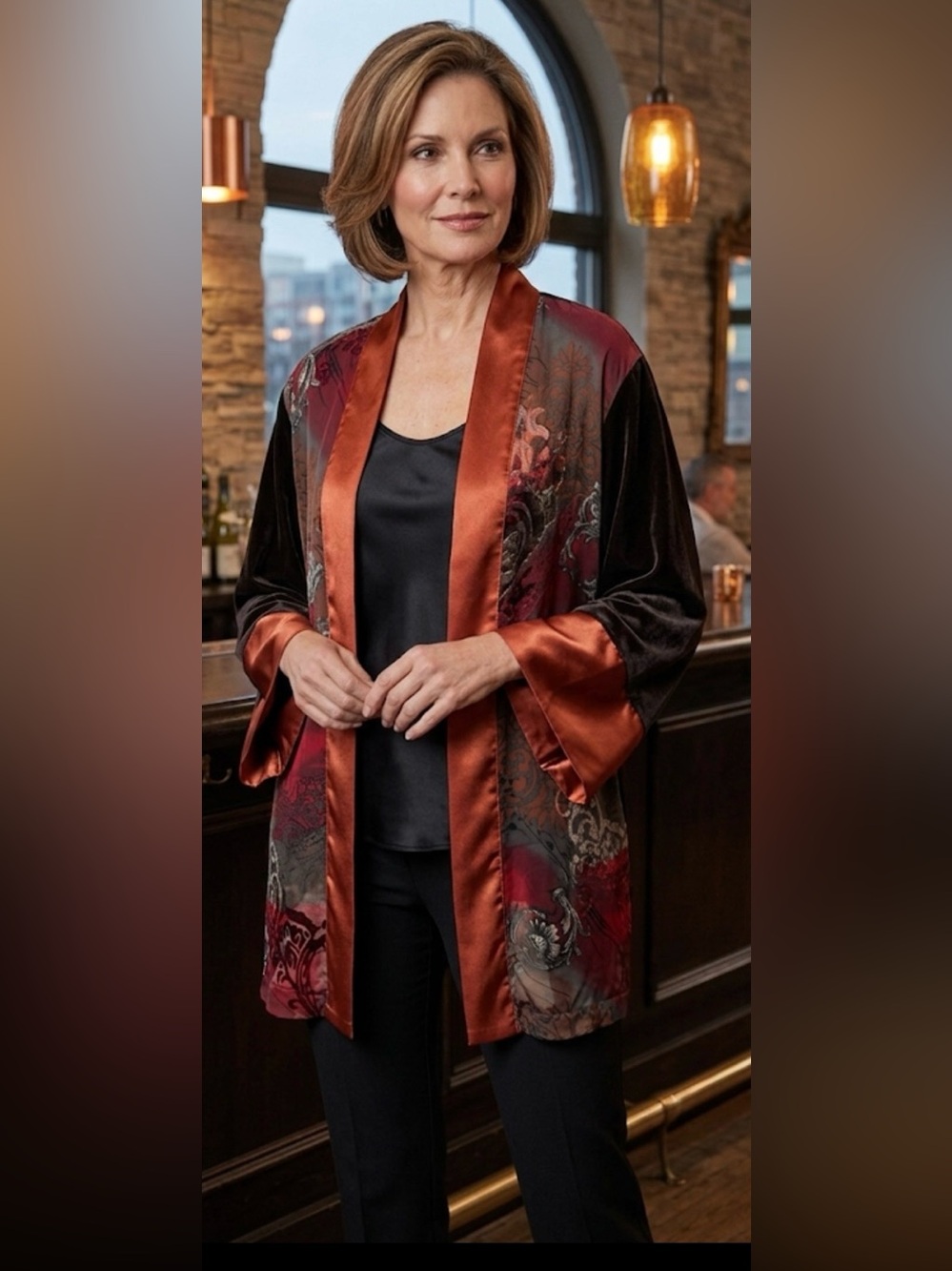 Chico's Travelers Burnout Velvet Kimono Cardigan Size 1 (Medium)